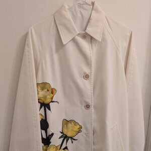 3d Flower Trench Coat In White